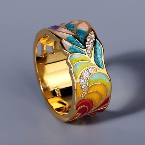 925 Sterling Silver Colorful Signet Enamel Ring - Picture 4 of 5